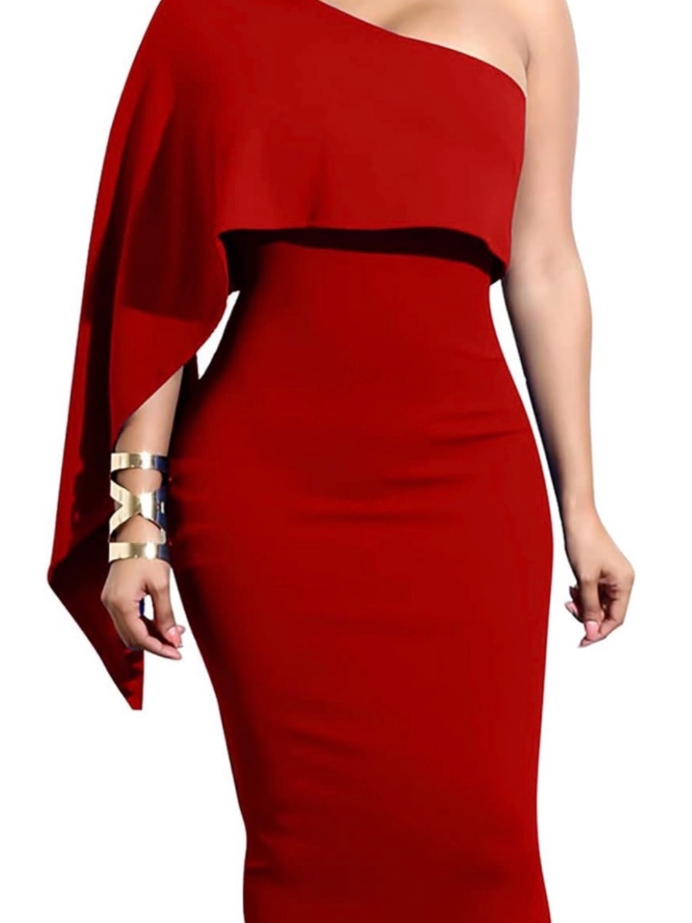 Red One-Shoulder Midi Dress